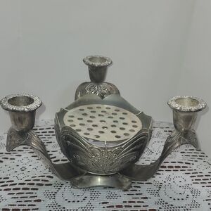 Godinger Silver Plated Triple Candle Holder Flower Frog